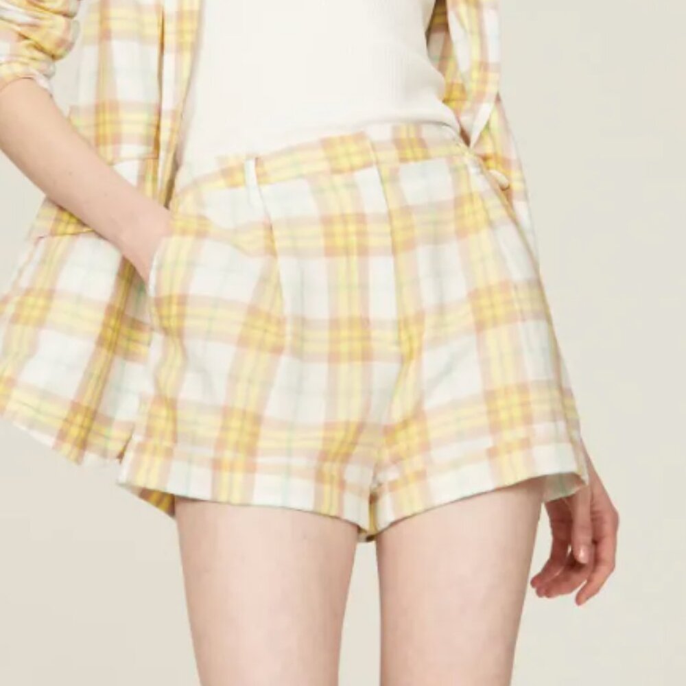 RAG & BONE Yellow Plaid Shorts Size 4 Gold Rent the Runway RTR $195 msrp